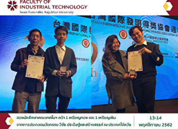 Two Students from the Faculty of
Industrial Technology Won 1 Gold Medal
and 1 Silver Medal from the
International Innovation and Invention
Competition in Taiwan.